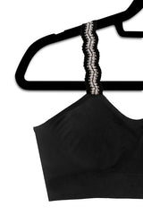 Black Bralette with Black & Silver Tweed Straps