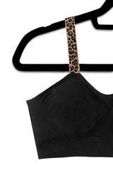 Black Scoop Bralette with Champagne Leopard Straps