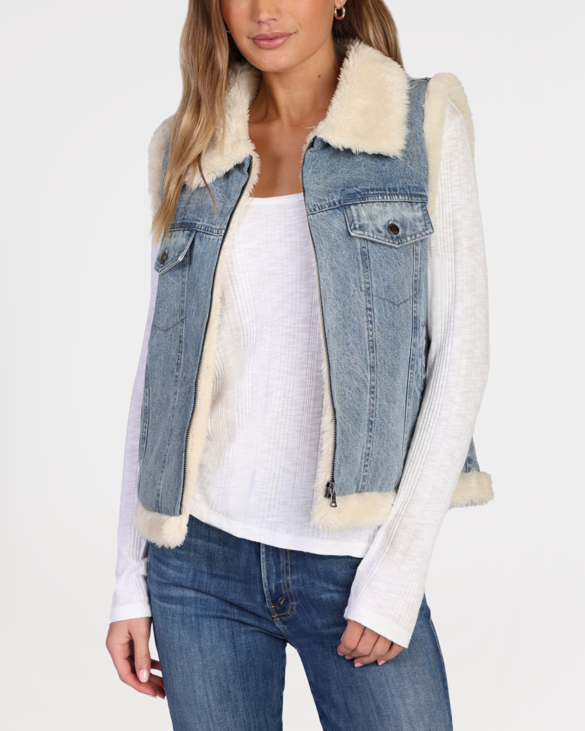 Asher Faux Fur Denim Vest