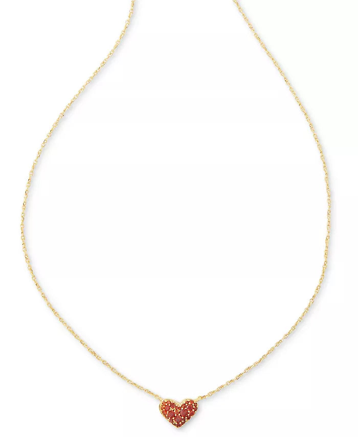 Ari Heart Gold Pave Necklace - Red Crystal