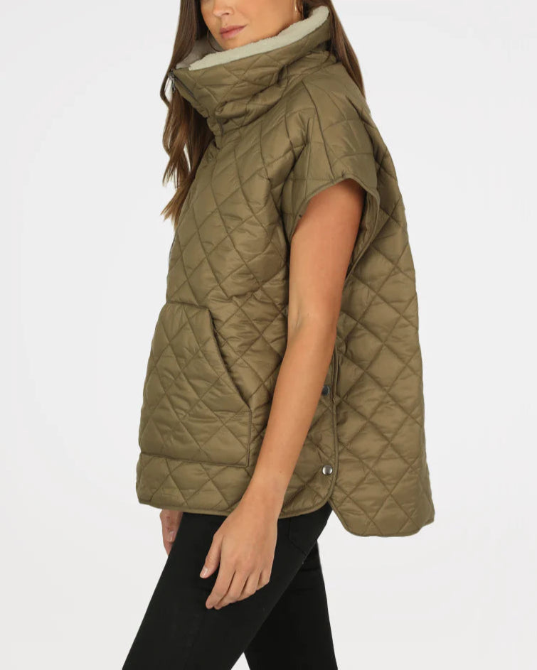 Classic Olive Quilted Poncho