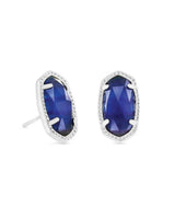 Ellie Rhodium Stud Earrings - Cobalt Cat's Eye