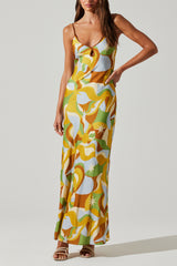 Nilana Satin Mustard Maxi Dress