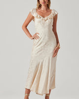 Freesia Satin Jacquard Print Midi Dress