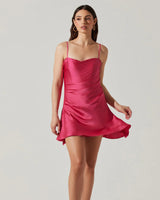 Cerinthe Satin Fuchsia Mini Cocktail Dress