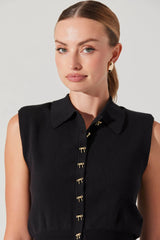 Kori Bow Button Detail Sweater Top - Black