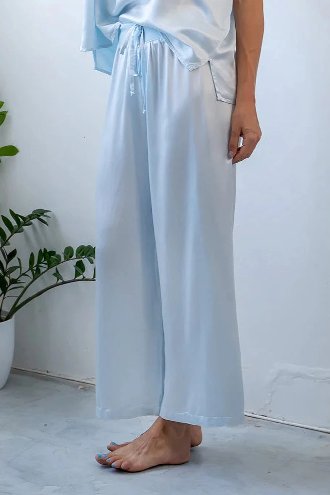 Jolie Satin Capri Pajama Pants - Morning Blue