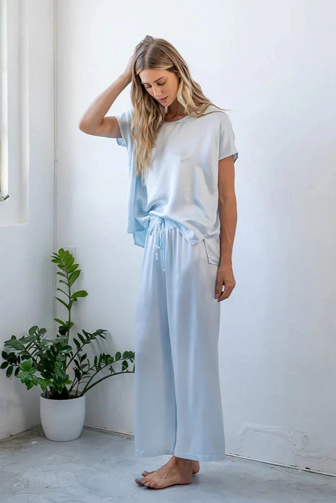 Jolie Satin Capri Pajama Pants - Morning Blue