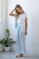 Jolie Satin Capri Pajama Pants - Morning Blue