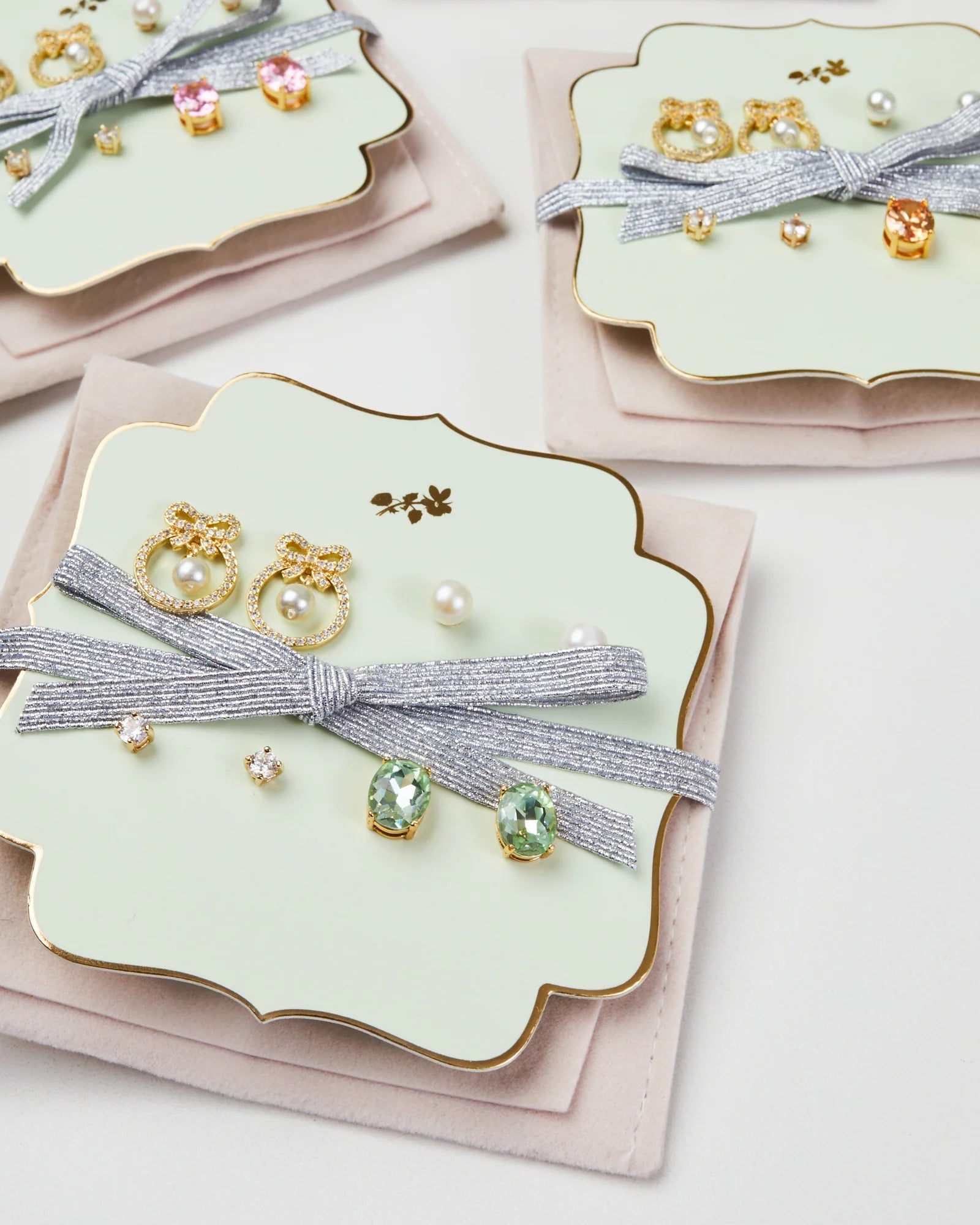 Parisian Bow Mint Earrings Set of 4