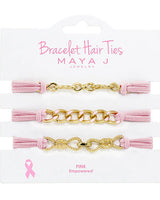 Breast Cancer Awareness Bracelet Hair Ties - Gold/Pink