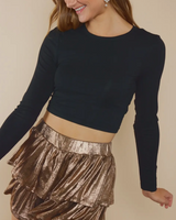 Knotted Back Long Sleeve Crop Top