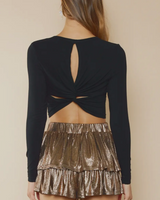 Knotted Back Long Sleeve Crop Top