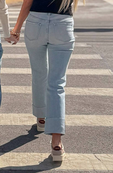 High-Rise Straight Jeans with Rolled Hem