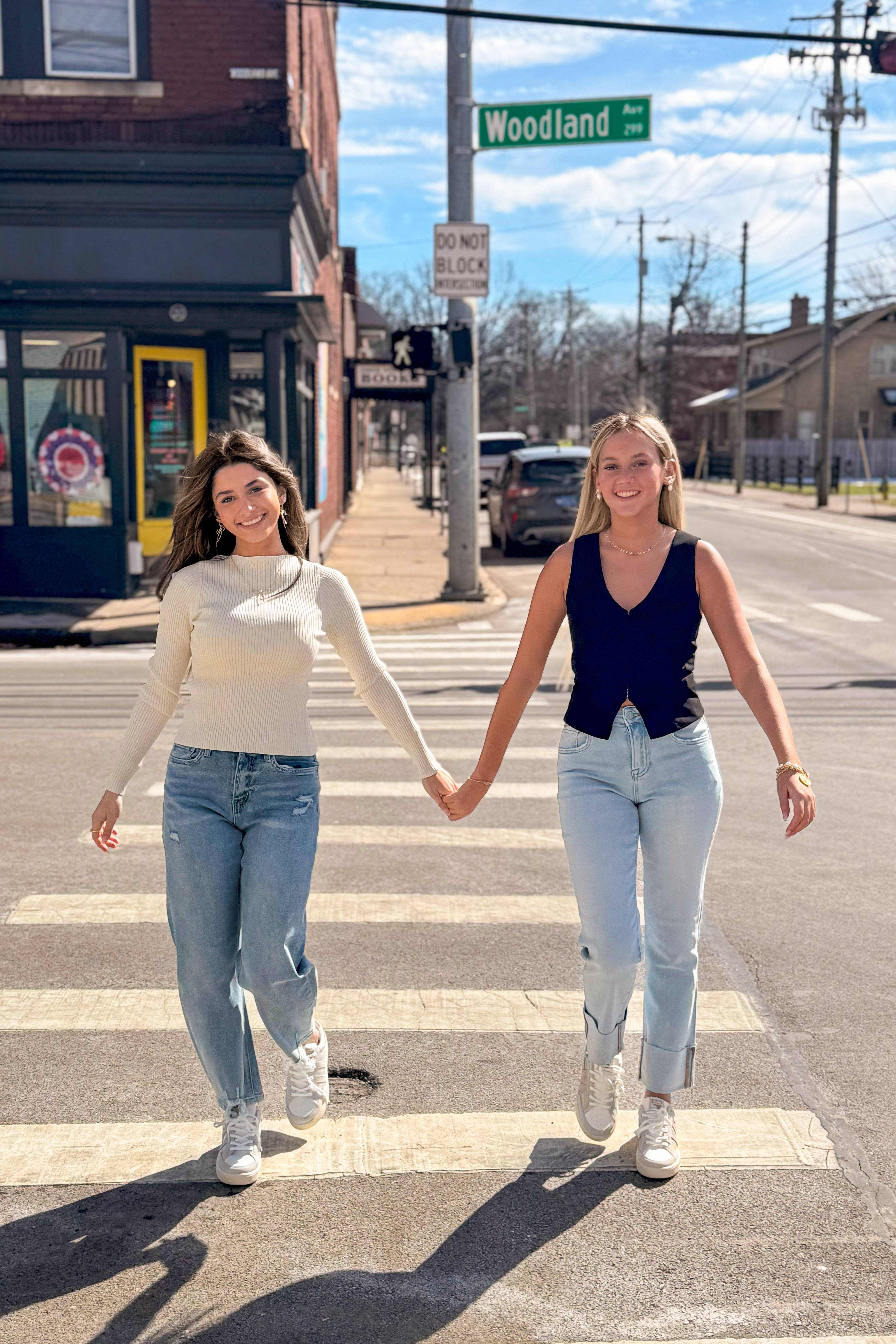 High-Rise Straight Jeans with Rolled Hem