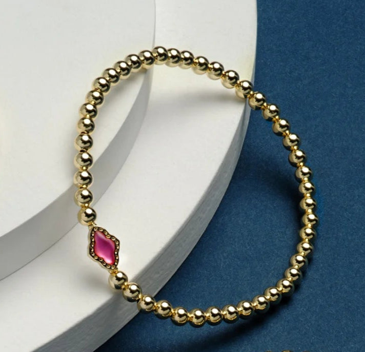 Abbie Gold Beaded Bracelet - Azalea Illusion