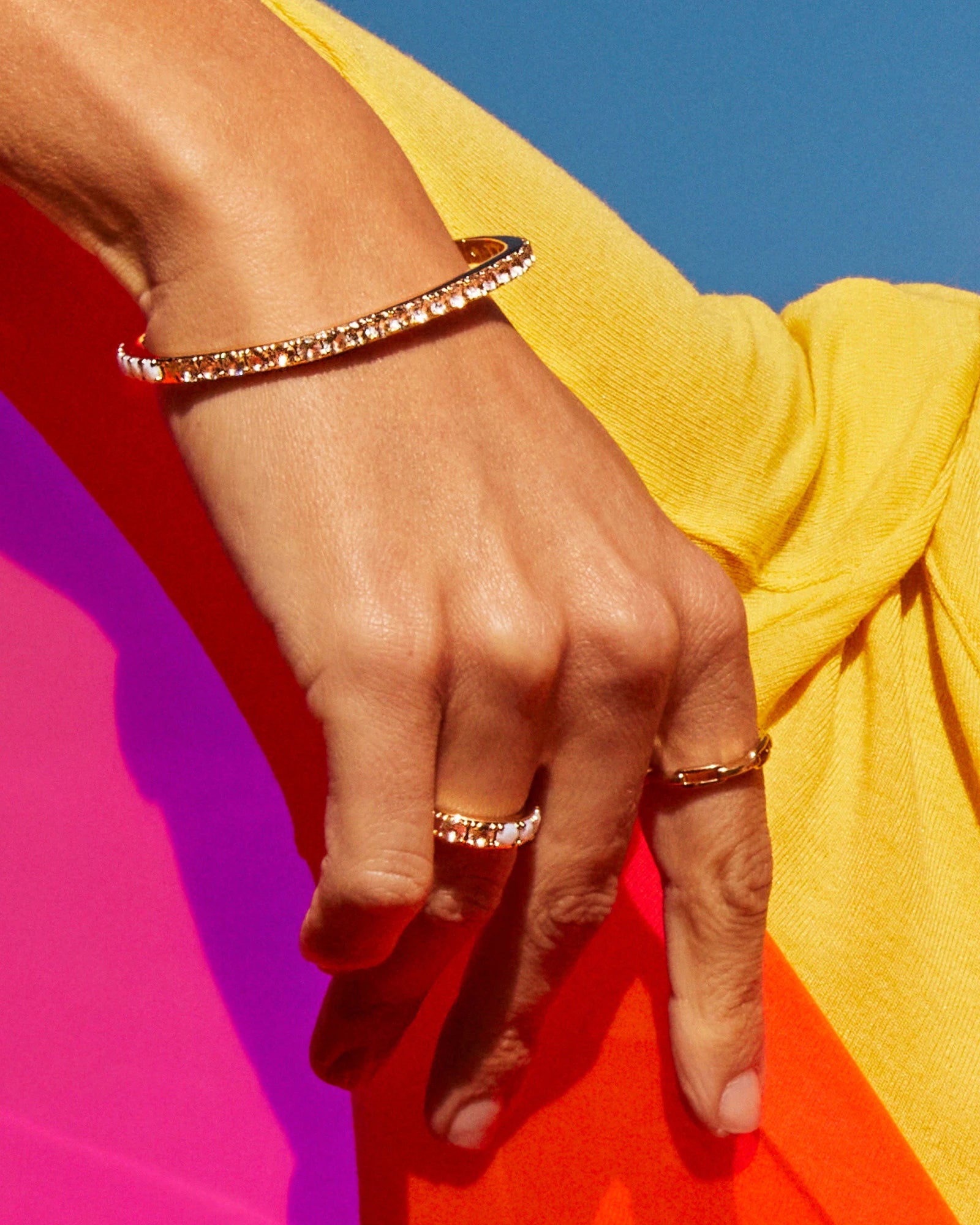 Chandler Gold Bangle Bracelet - White Opalite Mix