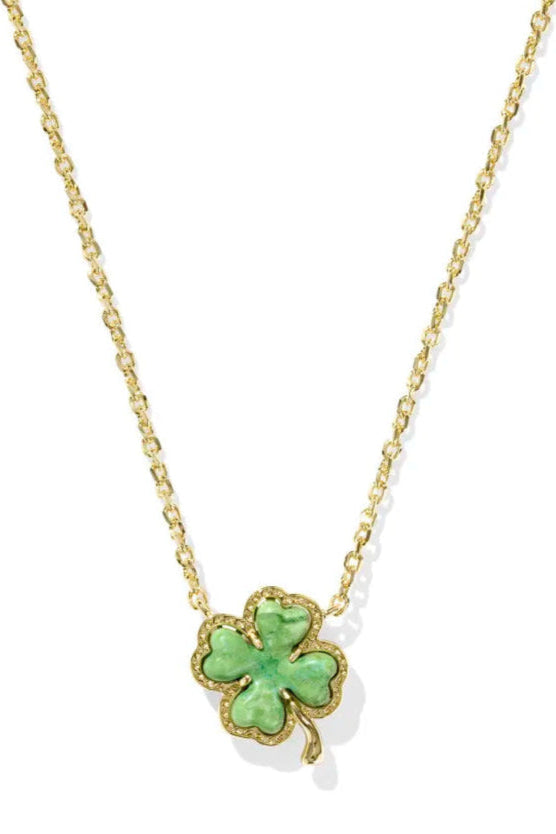 Clover Short Pendant Necklace - Lime Green Magnesite