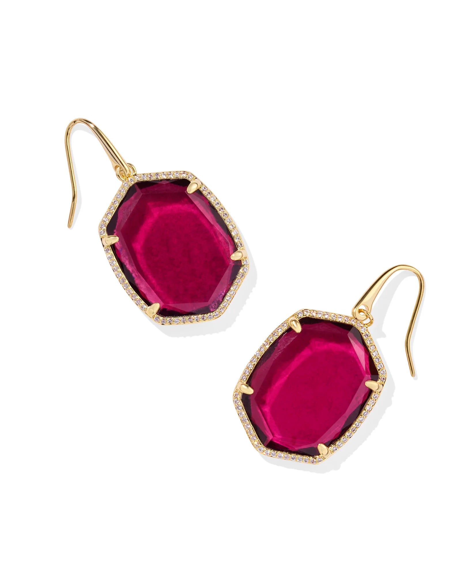 Daphne Gold Pave Frame Drop Earrings - Berry Mica