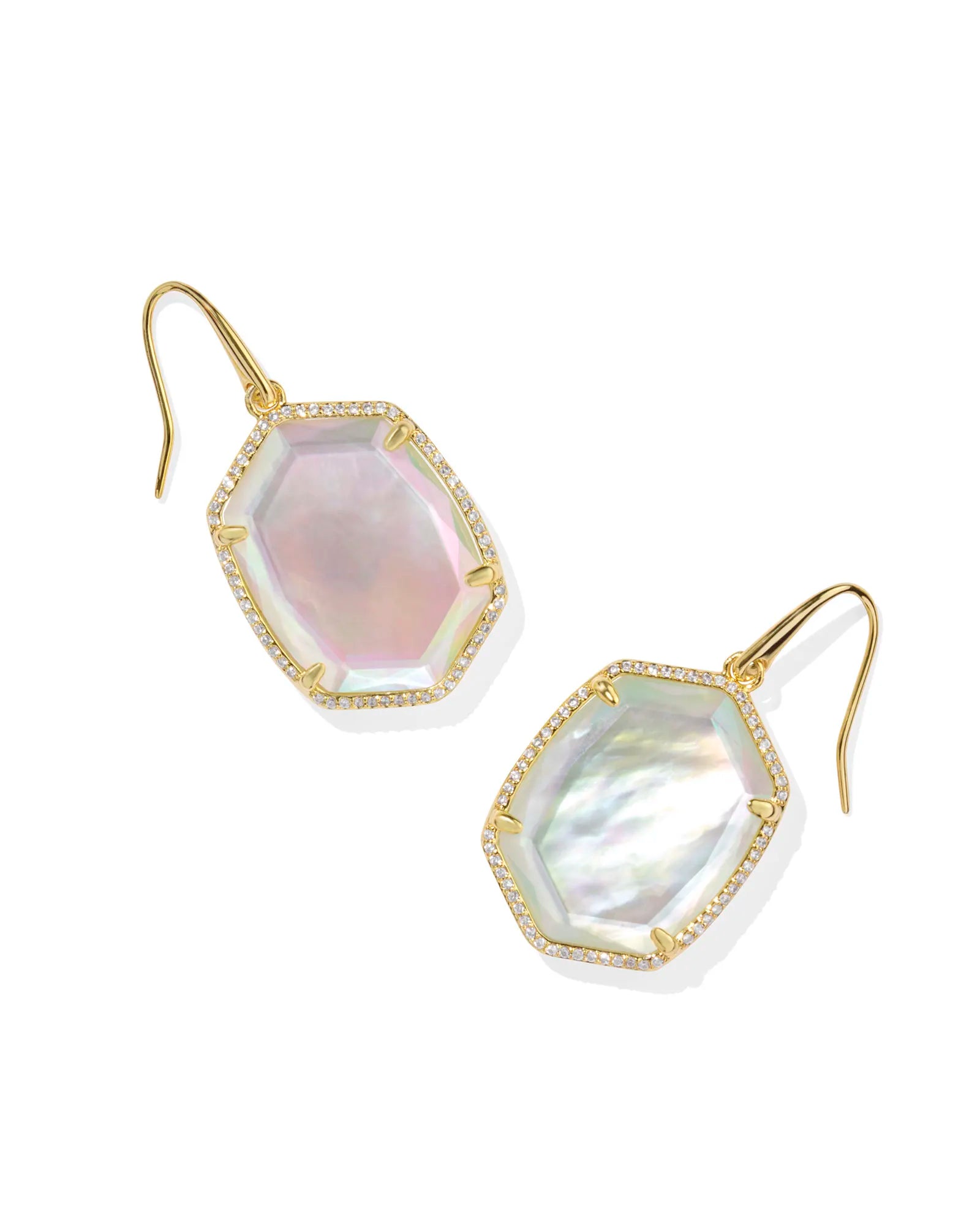 Daphne Gold Pave Frame Drop Earrings - Iridescent Illusion