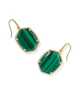 Daphne Gold Pave Frame Drop Earrings - Green Malachite