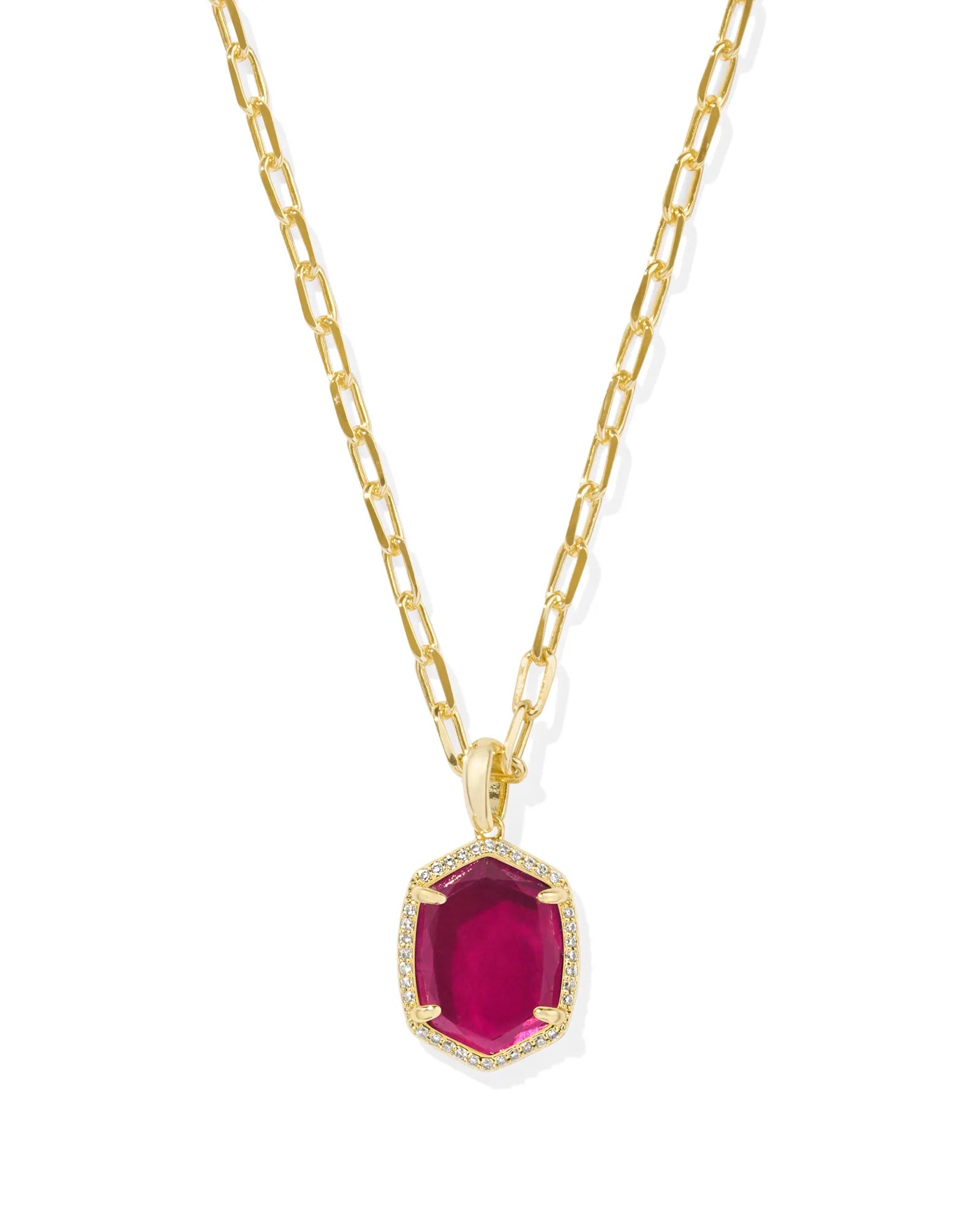 Daphne Gold Pave Frame Pendant Necklace - Berry Mica
