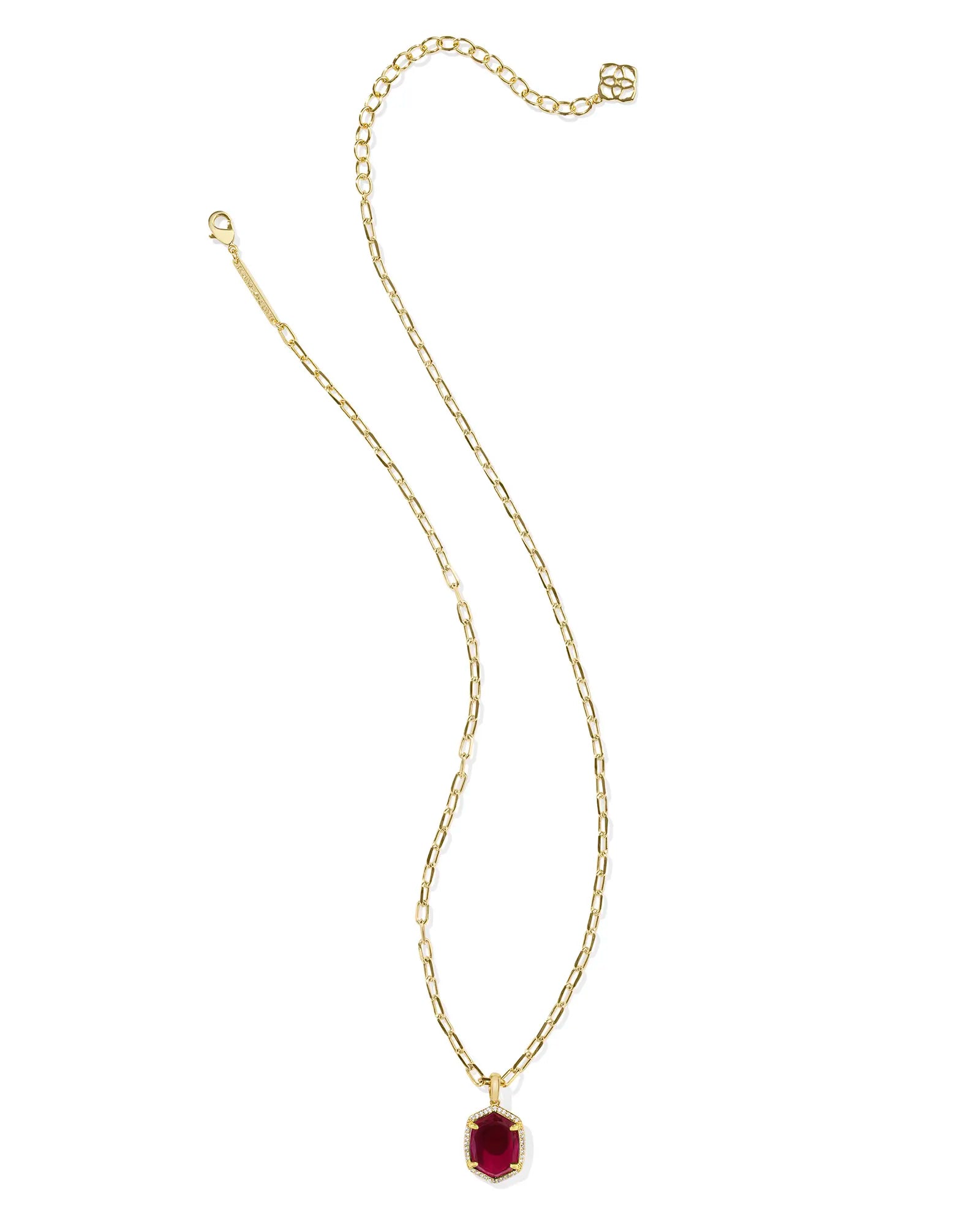 Daphne Gold Pave Frame Pendant Necklace - Berry Mica