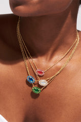 Elisa Gold Frame Pendant Necklace - Raspberry Illusion Crystal