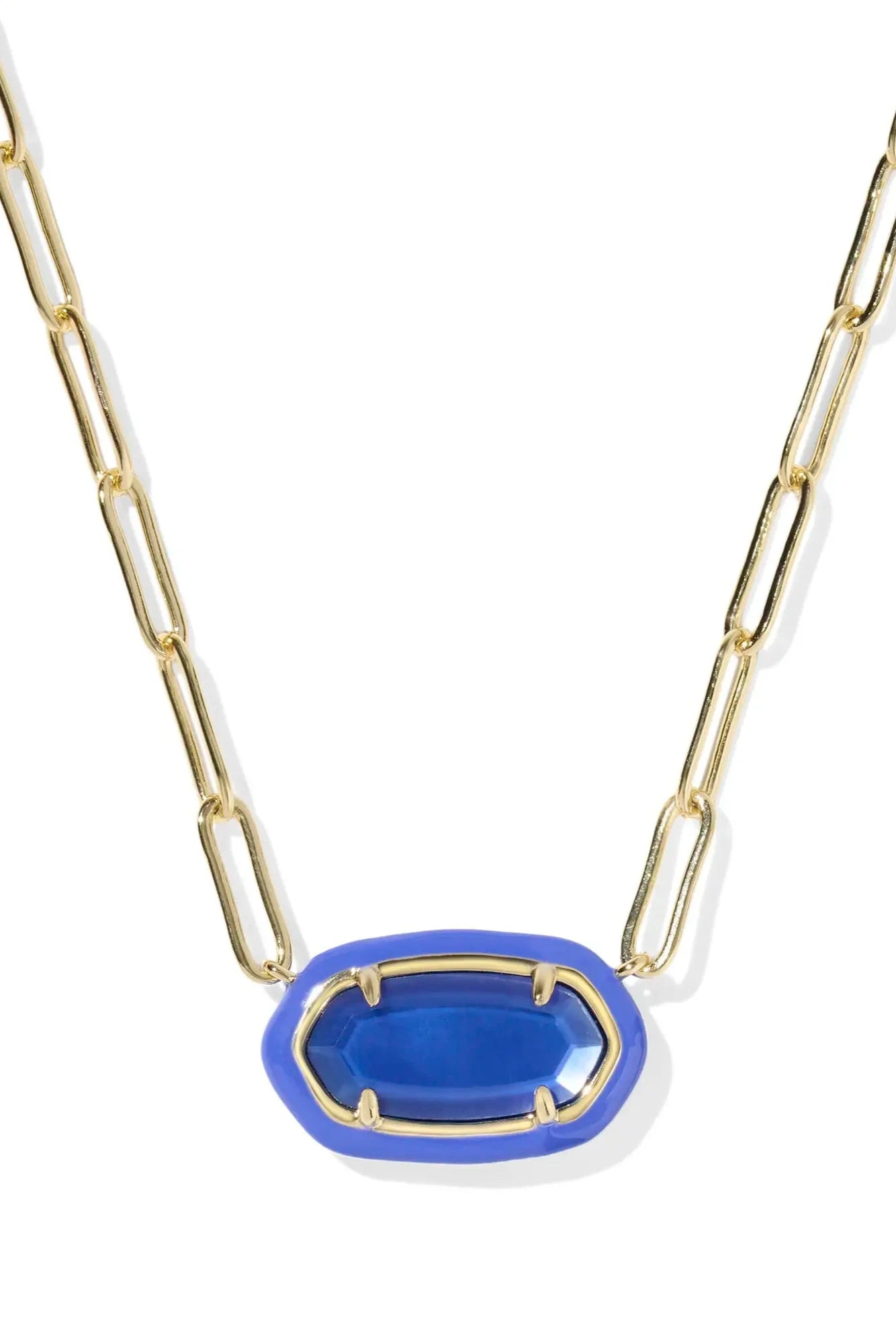 Elisa Enamel Frame Gold Paperclip Necklace - Cobalt