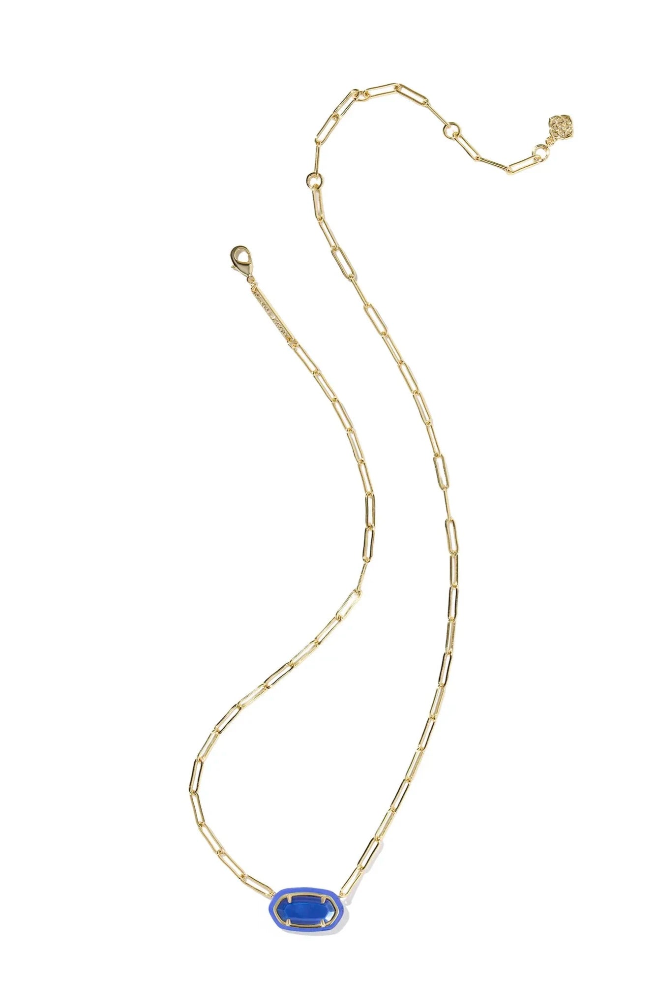 Elisa Enamel Frame Gold Paperclip Necklace - Cobalt