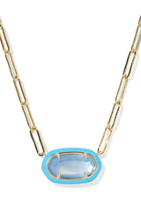 Elisa Enamel Frame Gold Paperclip Necklace - Periwinkle