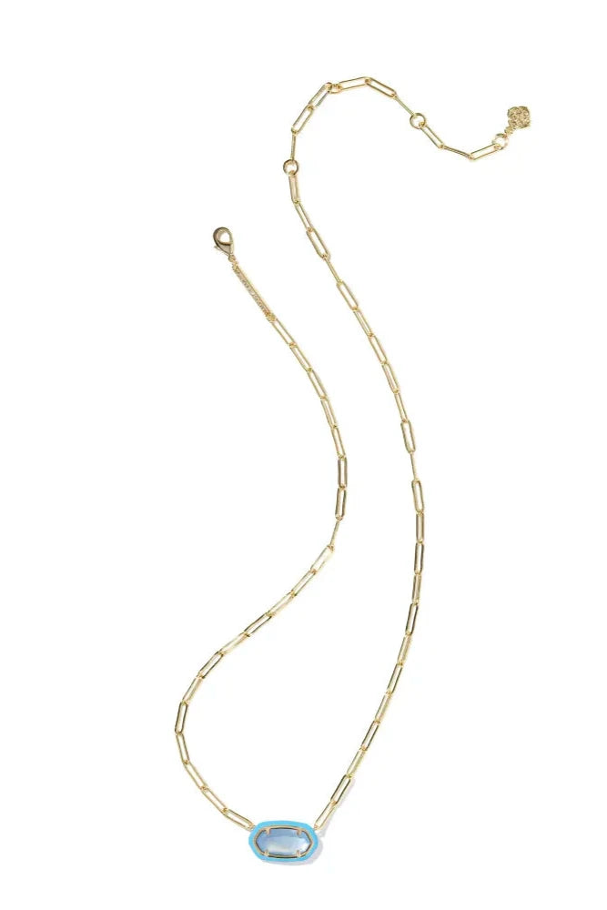 Elisa Enamel Frame Gold Paperclip Necklace - Periwinkle