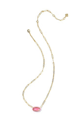Elisa Enamel Frame Gold Paperclip Necklace - Pink