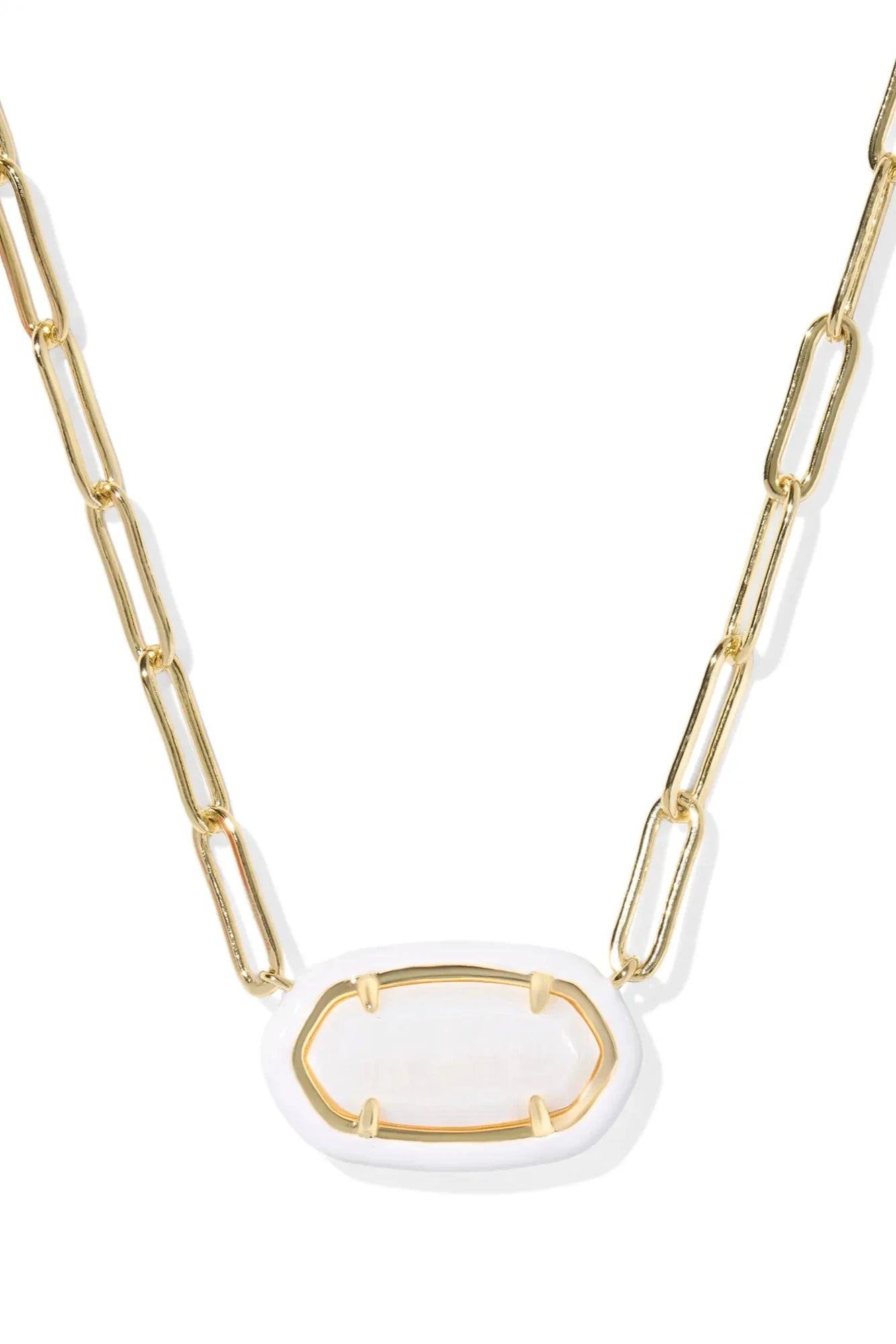 Elisa Enamel Frame Gold Paperclip Necklace - White