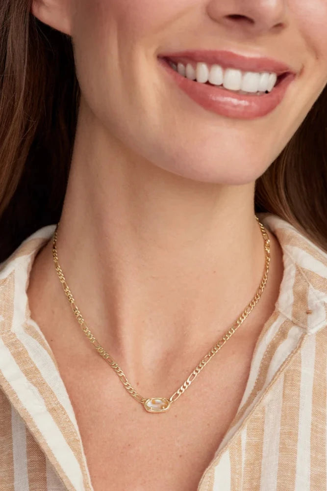 Elisa Gold Figaro Chain Short Pendant Necklace - Abalone