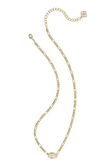 Elisa Gold Figaro Chain Short Pendant Necklace - Abalone