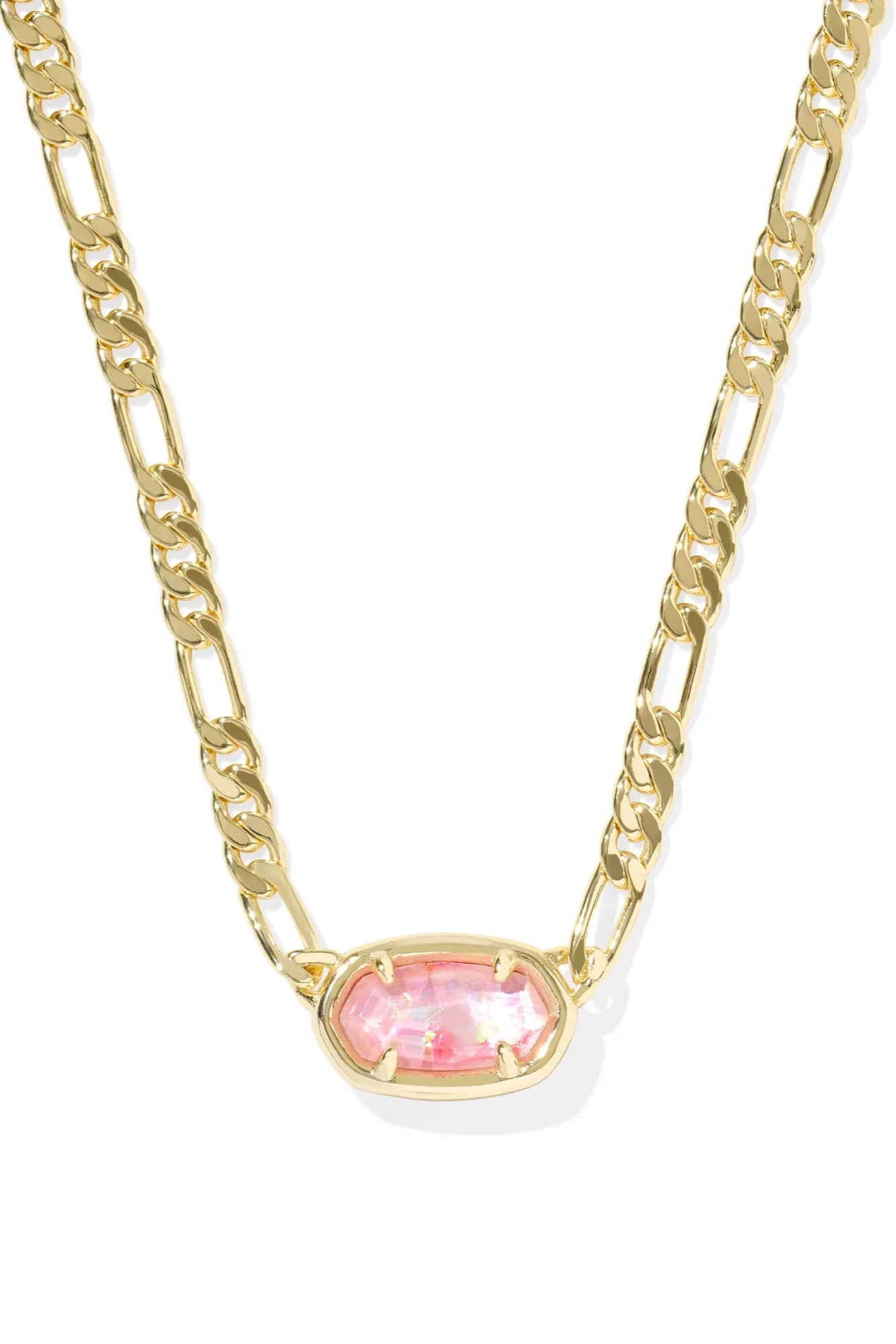 Elisa Gold Figaro Chain Short Pendant Necklace - Pink