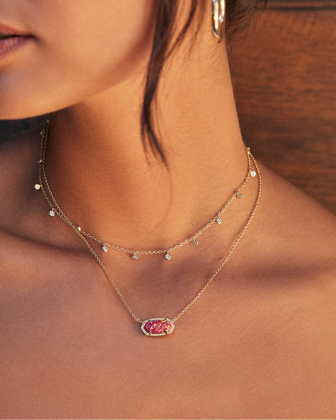 Elisa Gold Necklace - Berry Opal