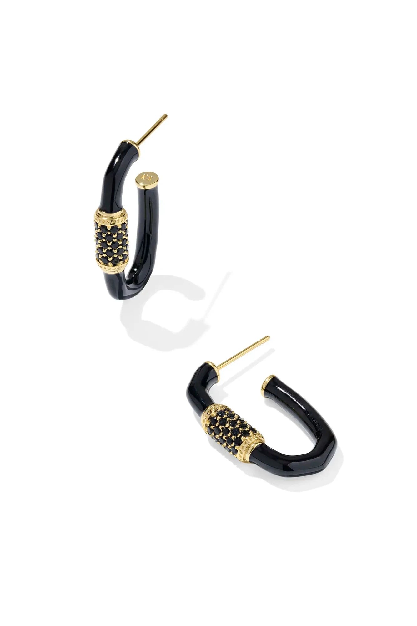 Emery Gold Enamel Hoop Earrings - Black