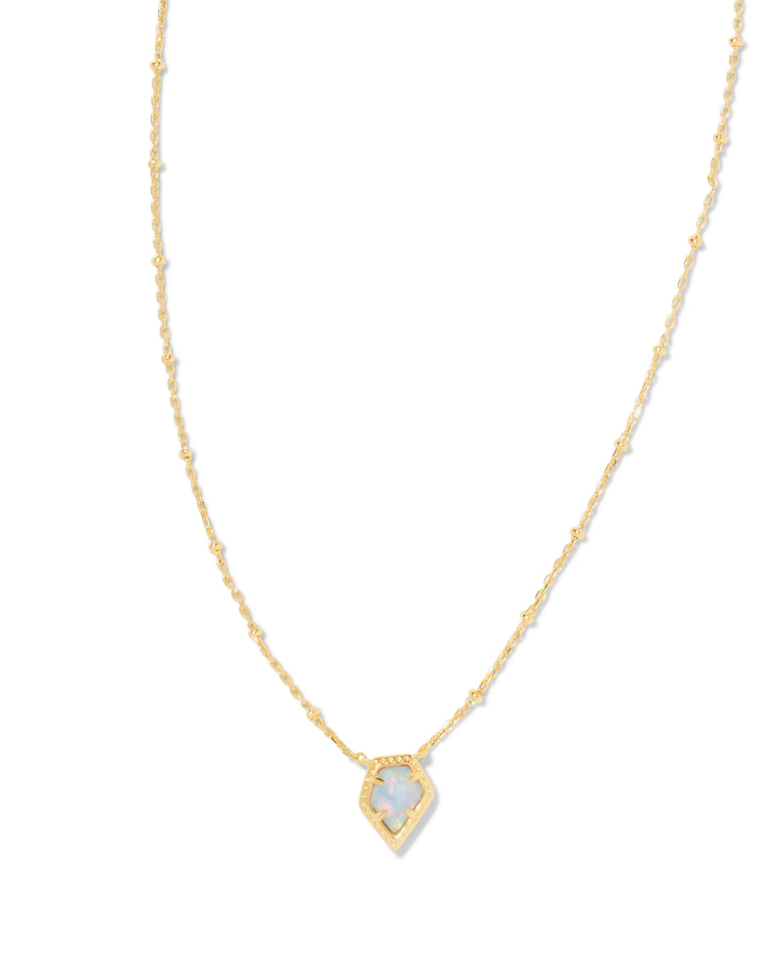 Tess Satellite Gold Frame Pendant Necklace - Light Blue Kyocera Opal