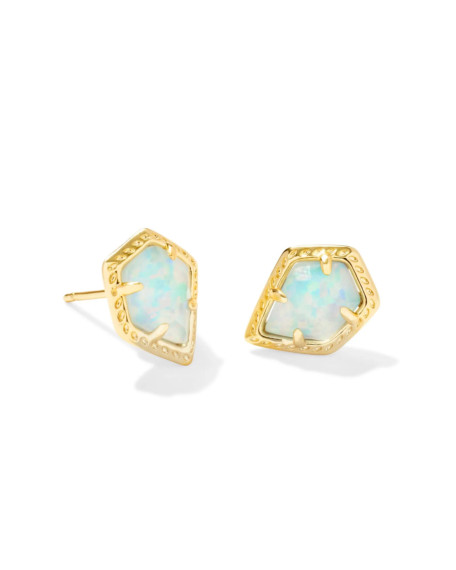 Tessa Satellite Gold Frame Stud Earrings - Light Blue Kyocera Opal