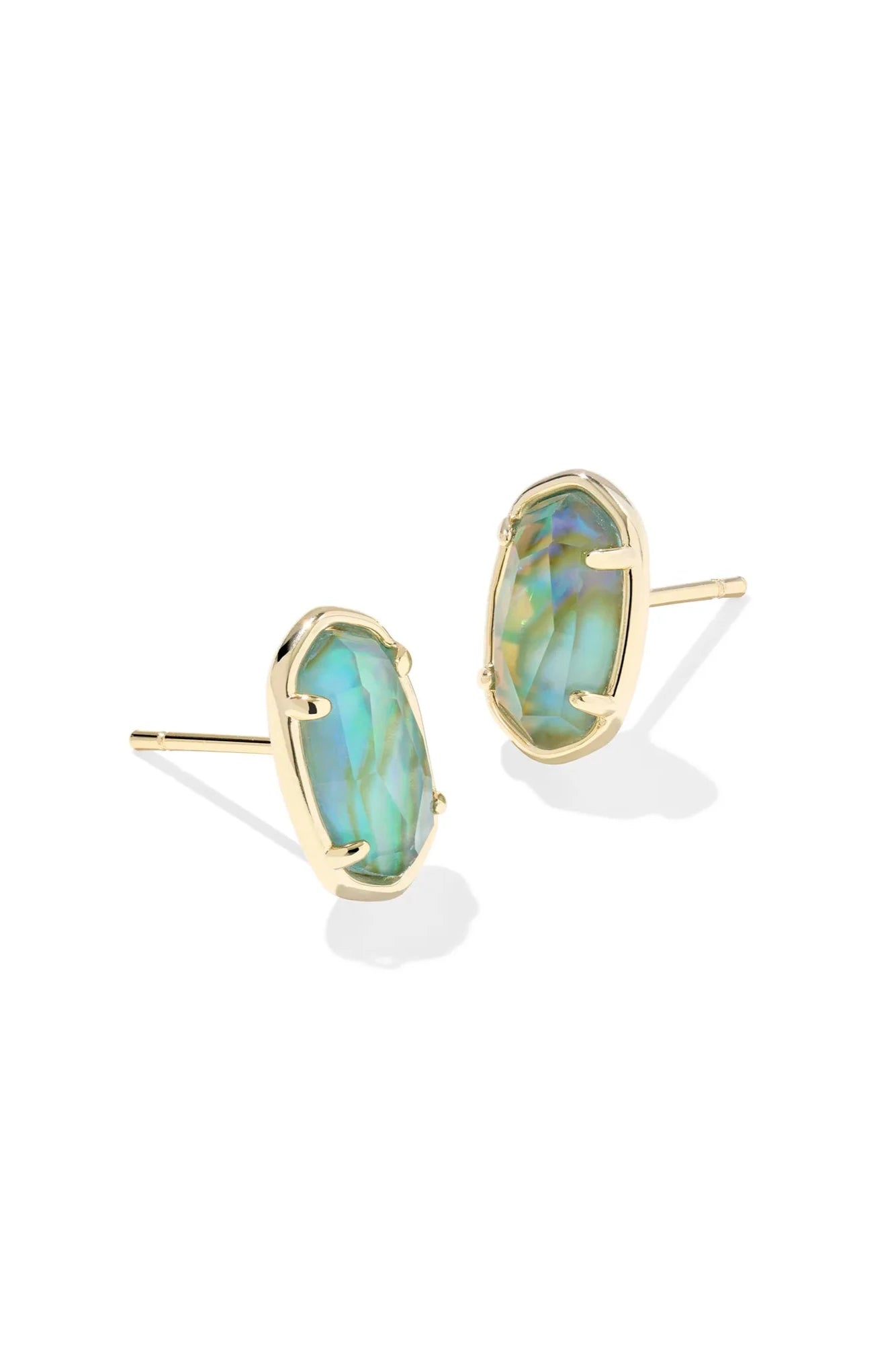 Grayson Gold Stone Stud Earrings - Deep Aqua