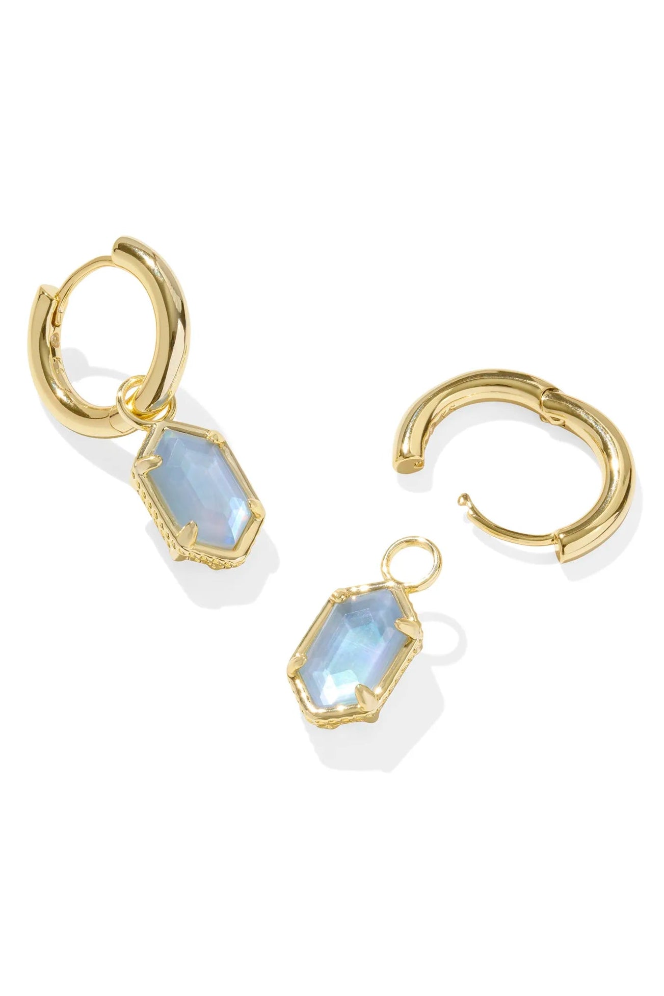Hallie Huggie Earrings Gold - Sky Blue Mother-of-Pearl