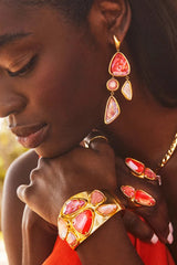 Margot Statement Cuff Bracelet - Vintage Gold Pink Mix