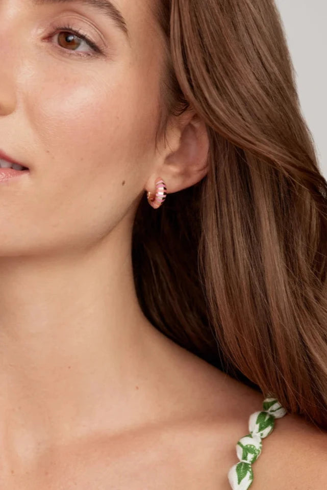 Mikki Gold Enamel Huggies - Pink Mix