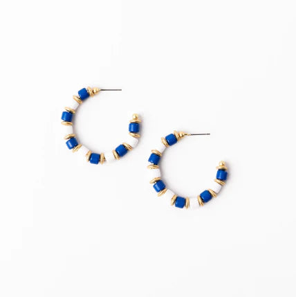 Cara Small Blue & White Hoop Earrings