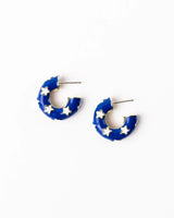 Justine Medium Blue & White Hoop Earrings