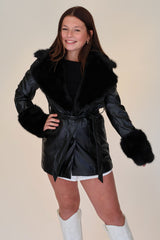Black Faux Fur Pleather Jacket