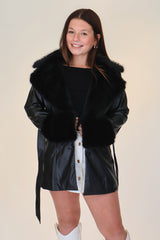Black Faux Fur Pleather Jacket