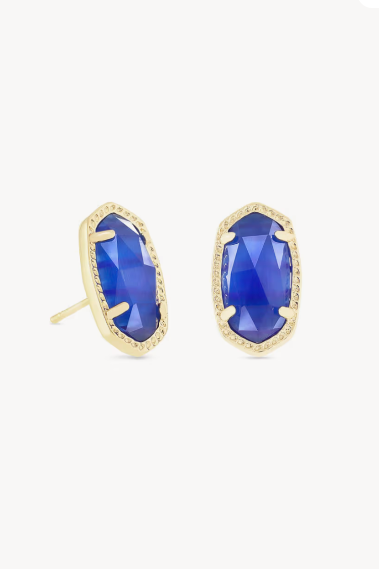Ellie Gold Stud Earrings - Cobalt Cat's Eye